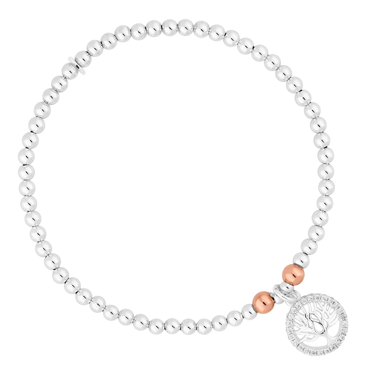 Sterling 925 Beaded Tree Love Charm Stretch Bracelet