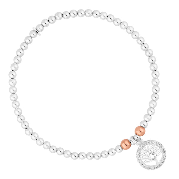 Simply Silver Sterling Silver 925 Beaded Tree of Love Charm Stretch Bracelet