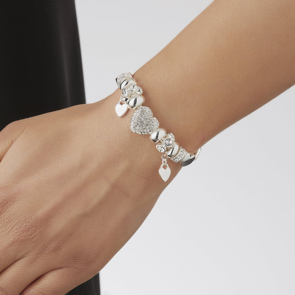 Lipsy Silver Pave Crystal Heart Charm Bracelet