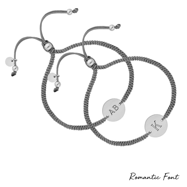 Sterling Silver 925 Disc On A Grey Cord Toggle Bracelet - Personalise By Engraving