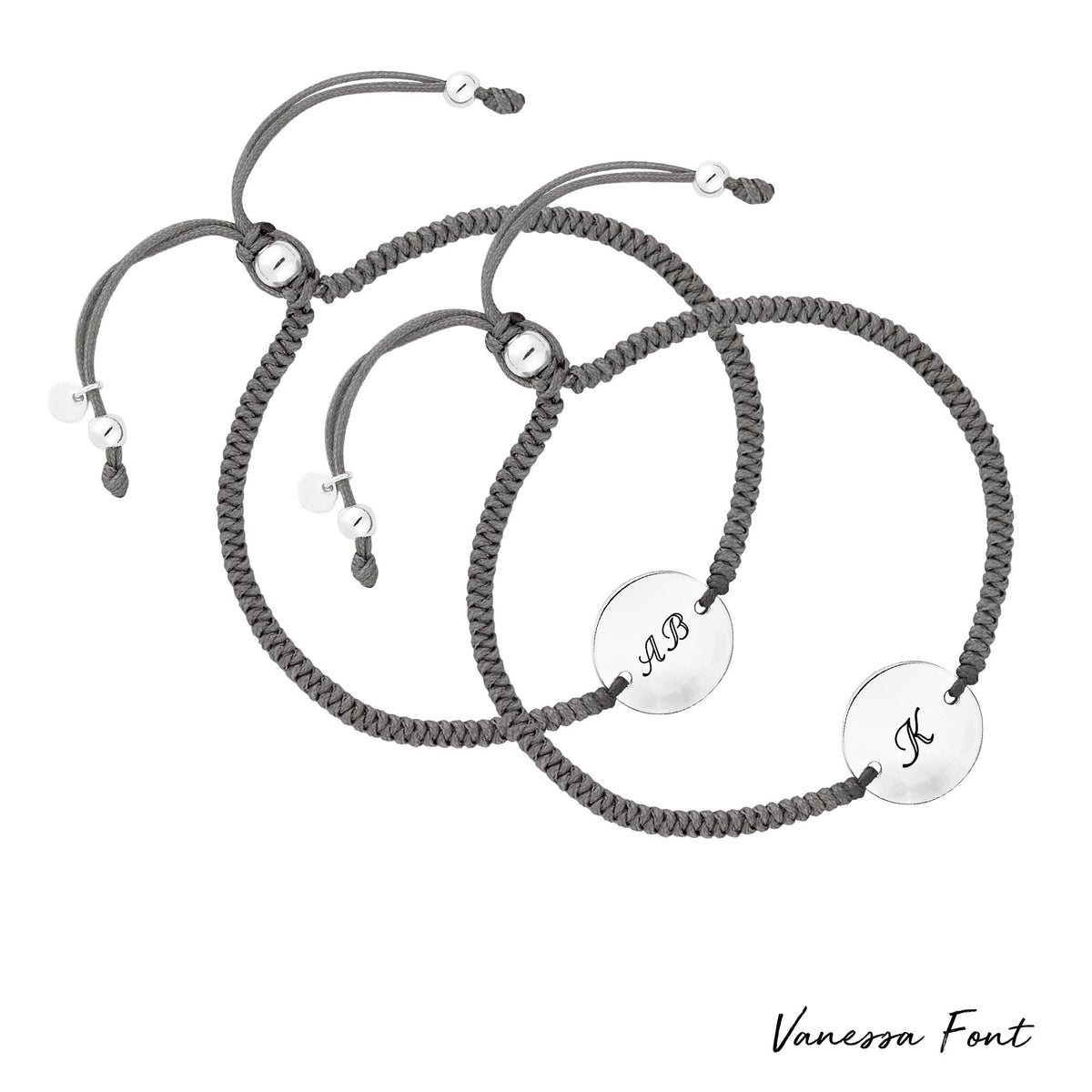 Sterling Silver 925 Disc On A Grey Cord Toggle Bracelet - Personalise By Engraving