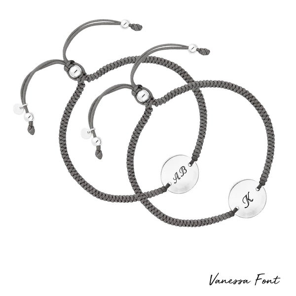 Sterling Silver 925 Disc On A Grey Cord Toggle Bracelet - Personalise By Engraving