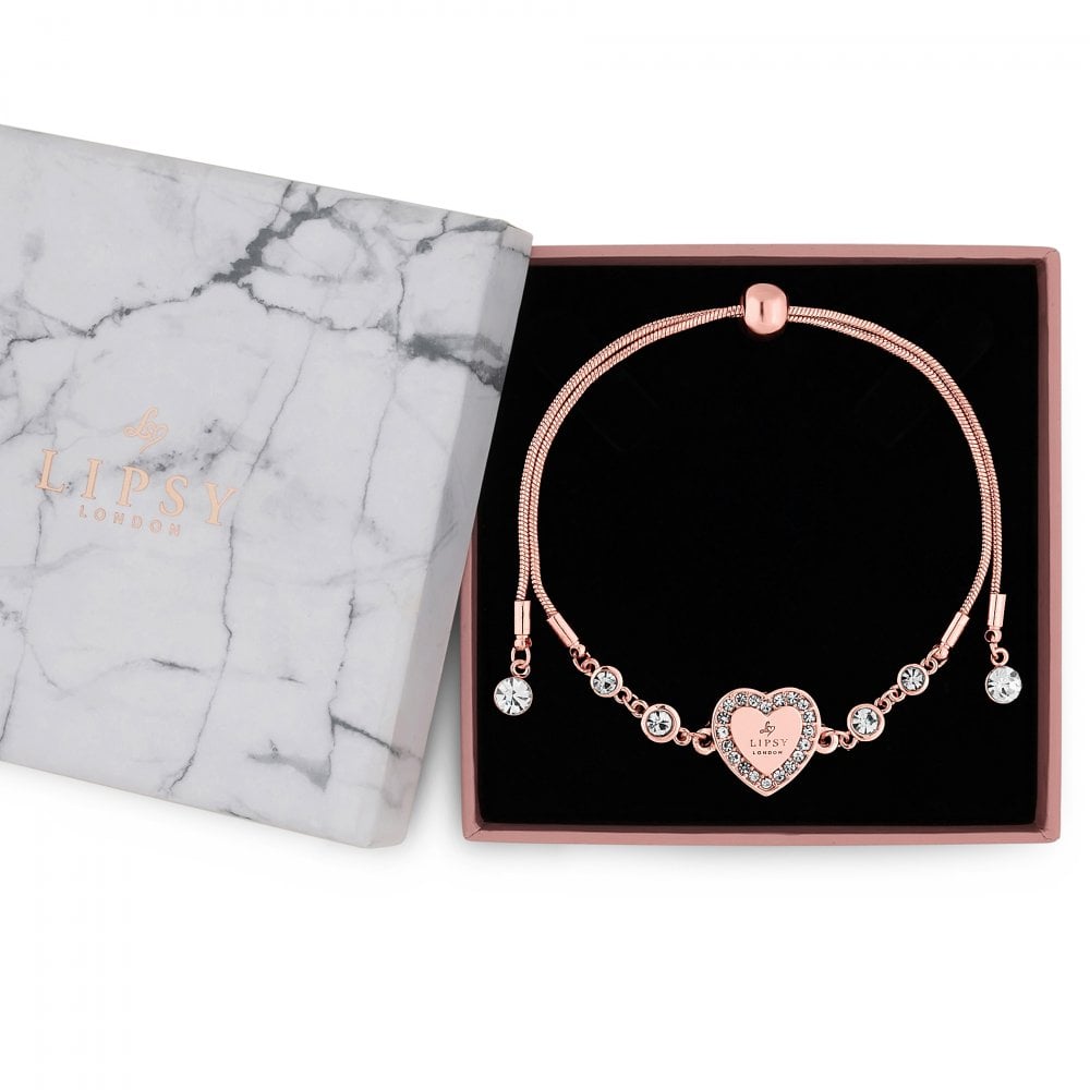 Rose Gold Crystal Heart Toggle Bracelet