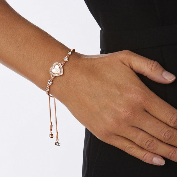 Rose Gold Crystal Heart Toggle Bracelet