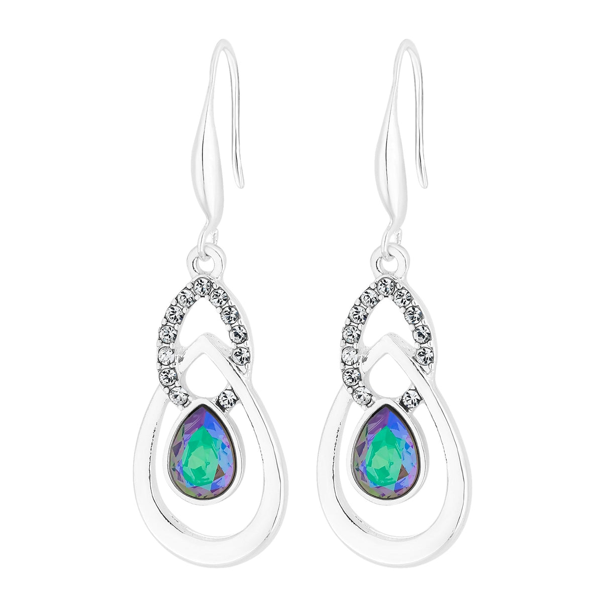 Silver plated crystal paradise purple tonal polished drop earring