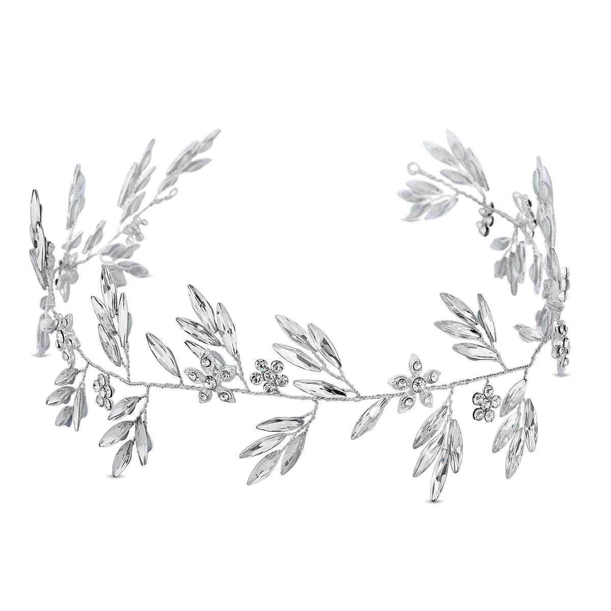 Silver Plated Clear Crystal Navette Hair Vine - Gift Pouch