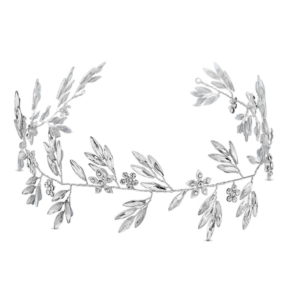 Silver Plated Clear Crystal Navette Hair Vine - Gift Pouch