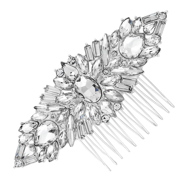 Silver Plated Clear Crystal Jennifer Hair Comb
