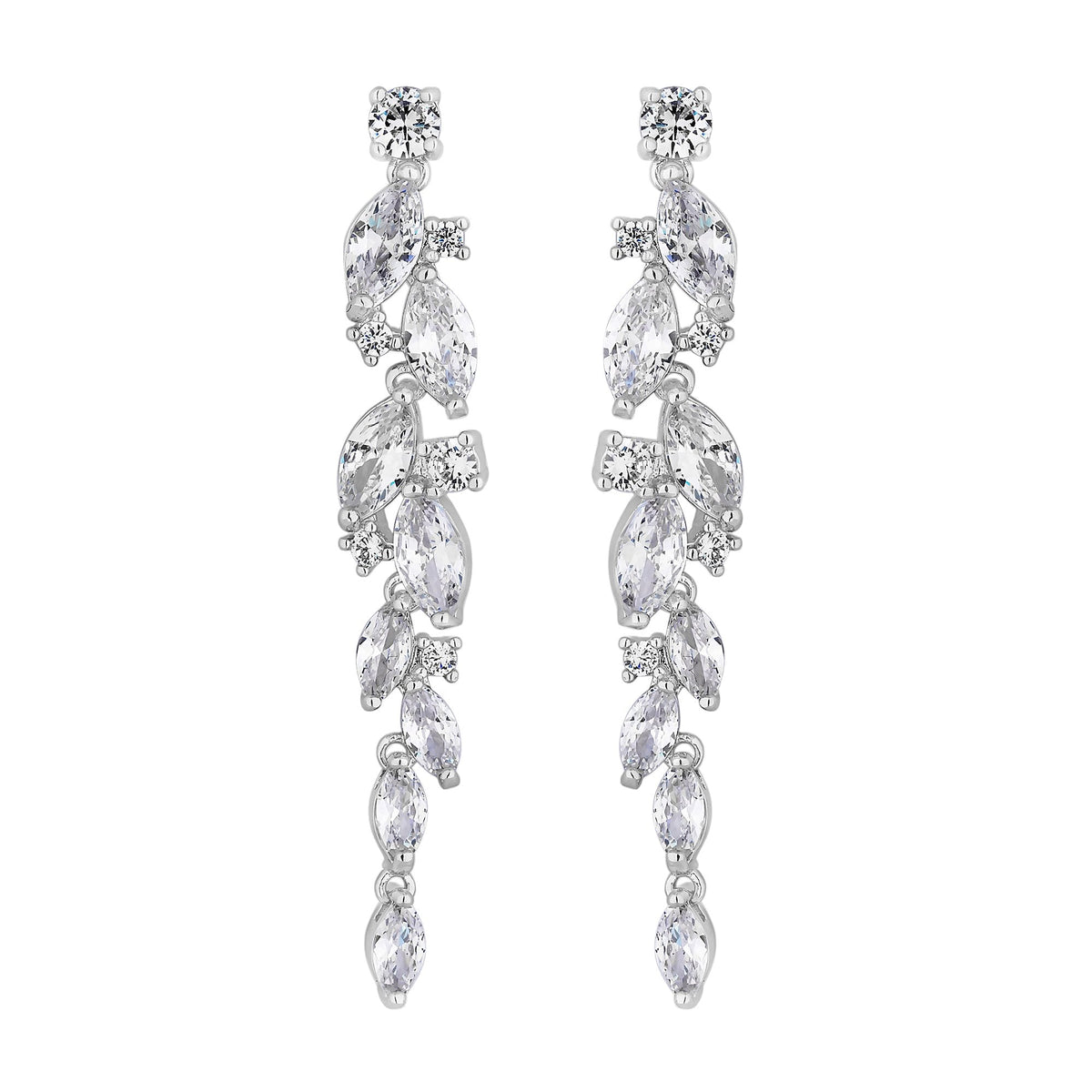 Silver Plated Clear Navette Charlotte Drop Earring