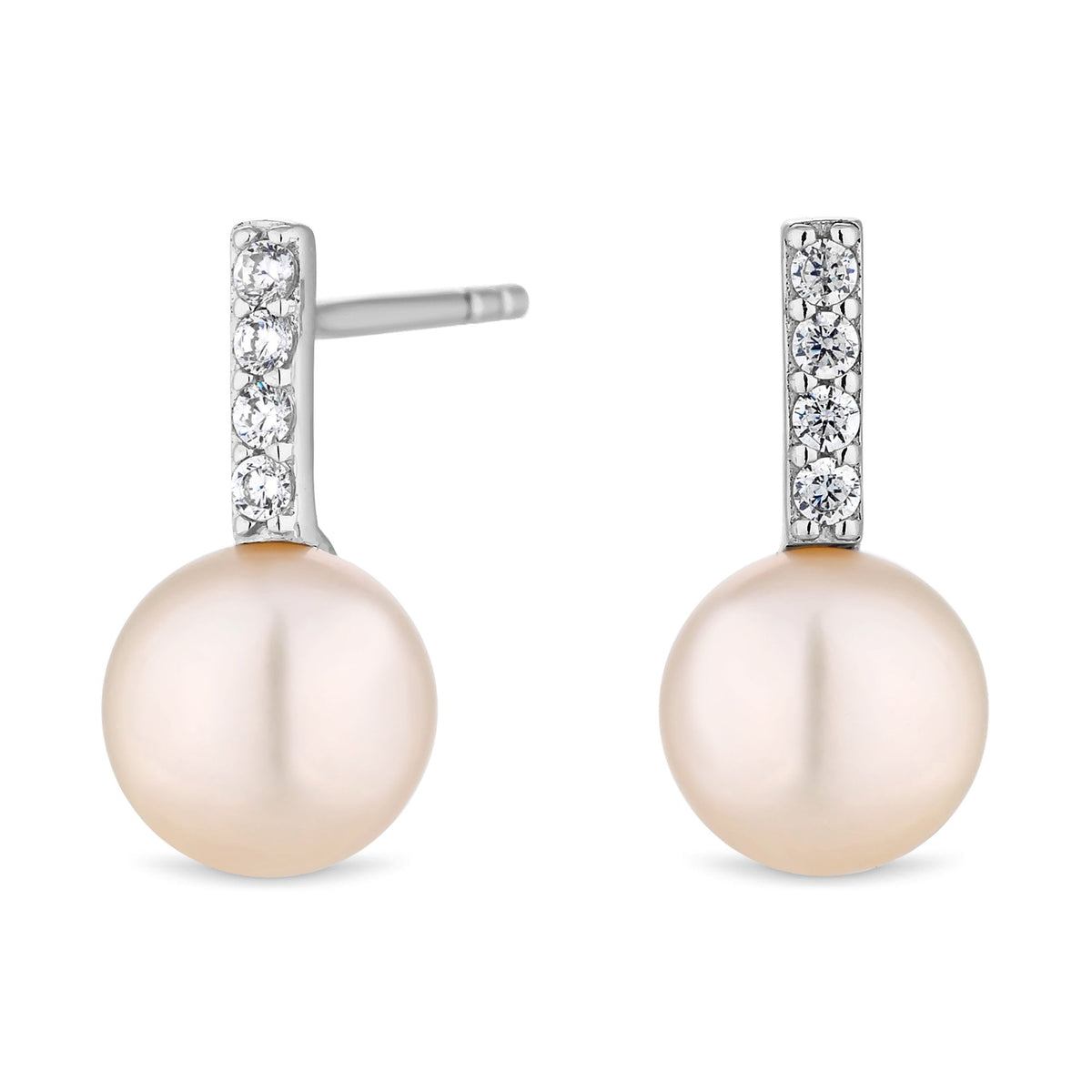 Sterling 925 Freshwater Pearl Cz Bar Drop Earring