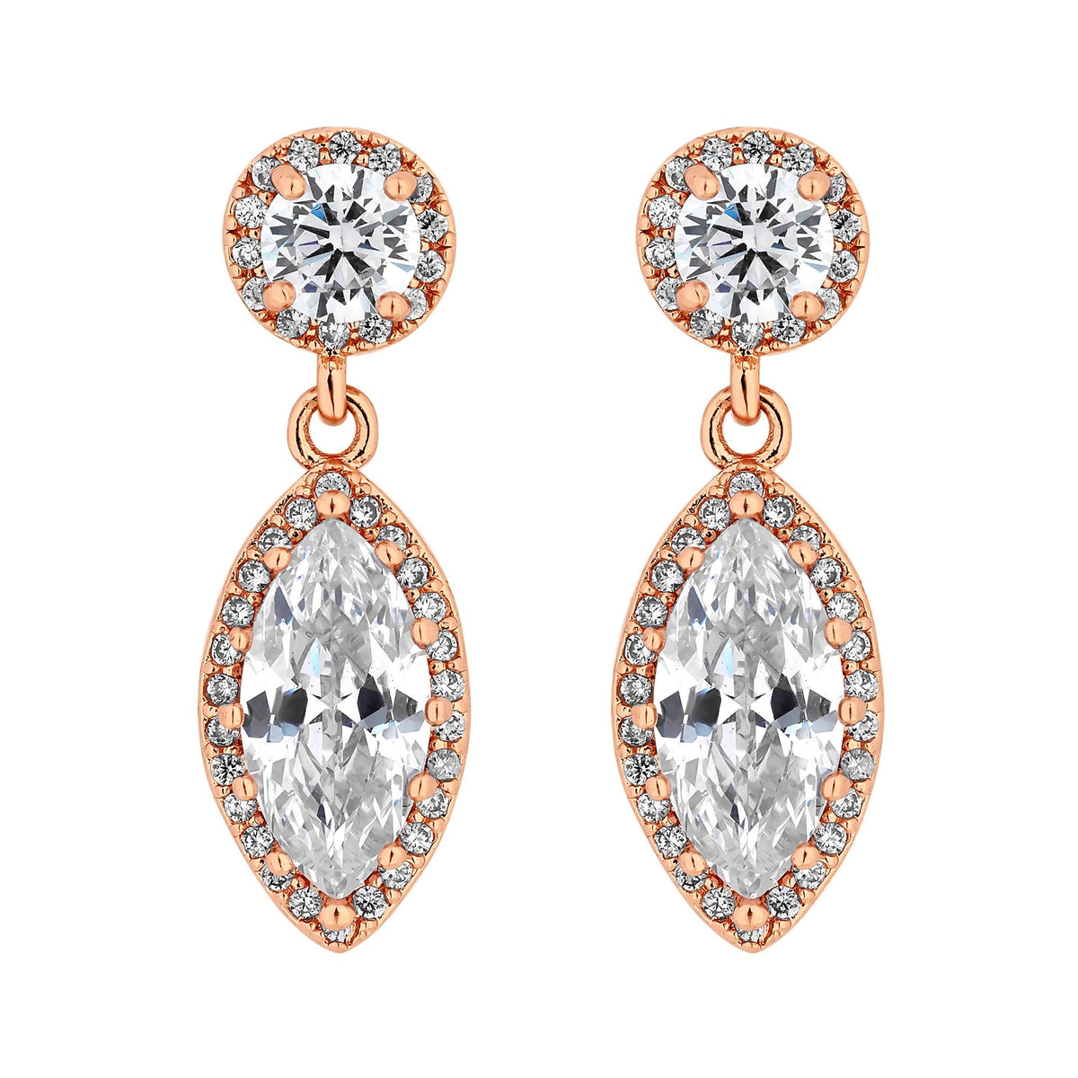 Rose Gold Plated Clear Cubic Zirconia Teardrop Drop Earring