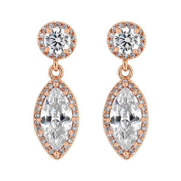 Rose Gold Plated Clear Cubic Zirconia Teardrop Drop Earring