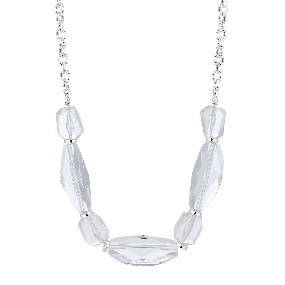 Silver Plated Black  Clear Resin Bead Allway Necklace