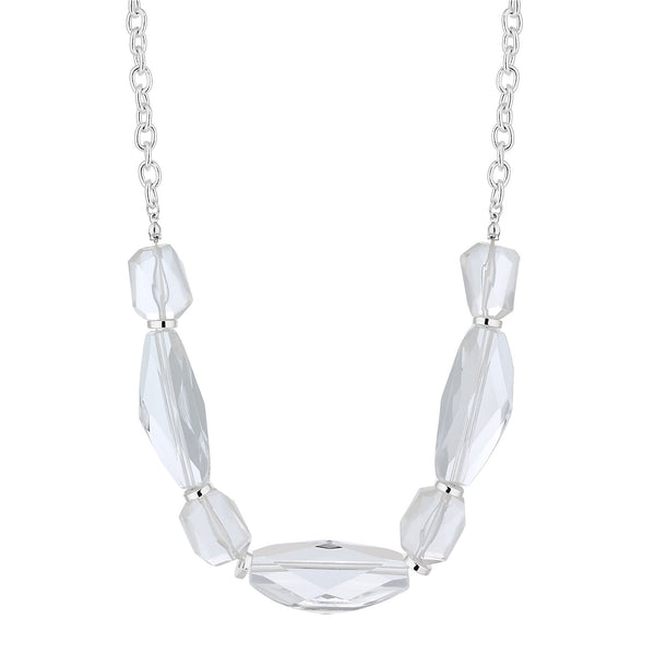 Silver Plated Black  Clear Resin Bead Allway Necklace