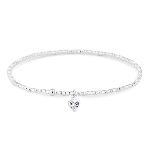 Sterling Silver 925 Silver Cubic Zirconia Heart Stretch Bracelet