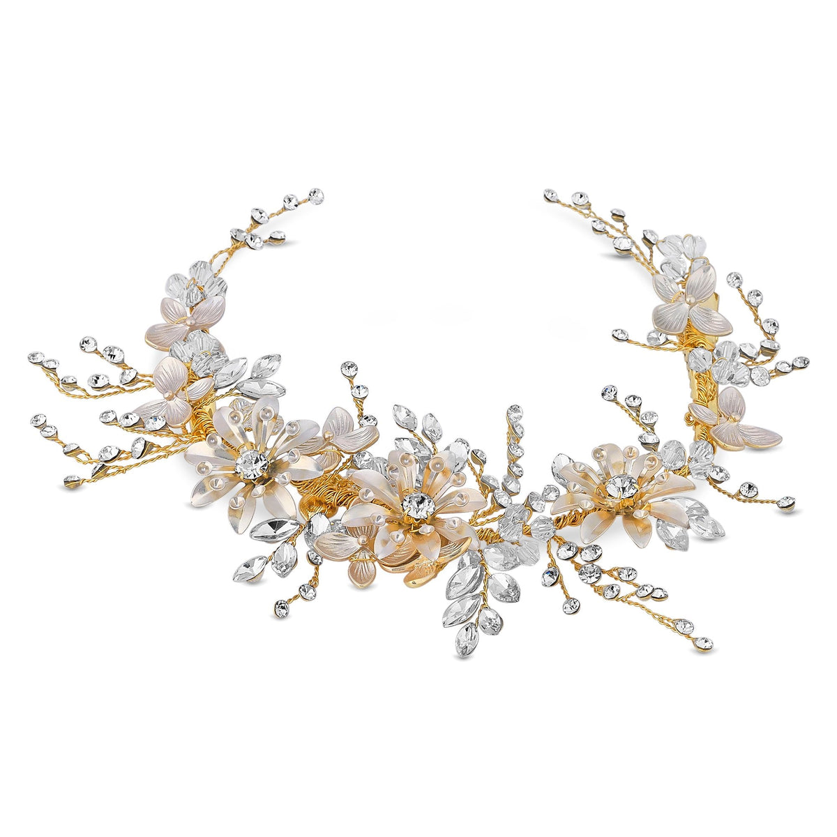 Gold Plated Clear Crystal Flower Hair Slide - Gift Pouch