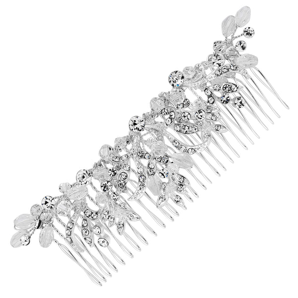 Silver Plated Clear Crystal Freya Princess Bead Hair Comb - Gift Pouch