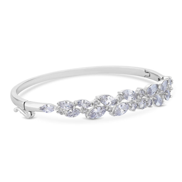 Silver Plated Clear Navette Charlotte Bangle Bracelet
