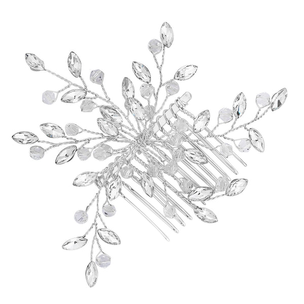 Silver Plated Thea Clear Crystal Bead Spray Hair Comb - Gift Pouch
