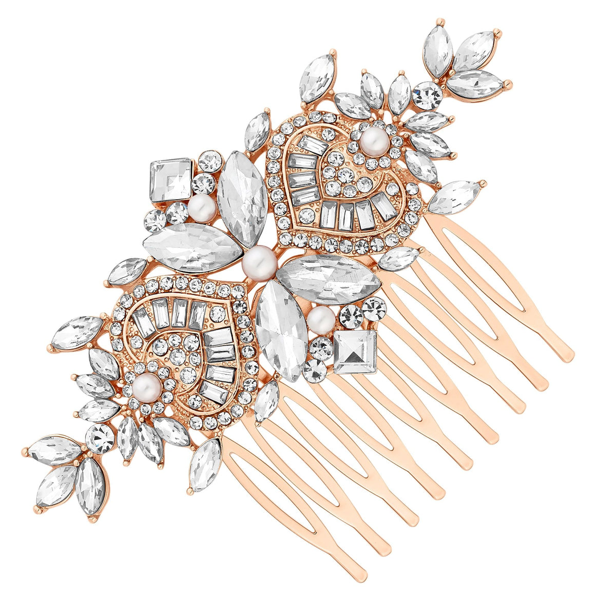 Rose Gold Plated Clear Crystal Navette Hair Comb