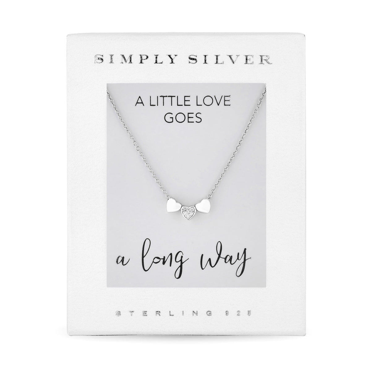 Sterling Silver 925 White Cubic Zirconia Triple Heart Short Pendant Necklace