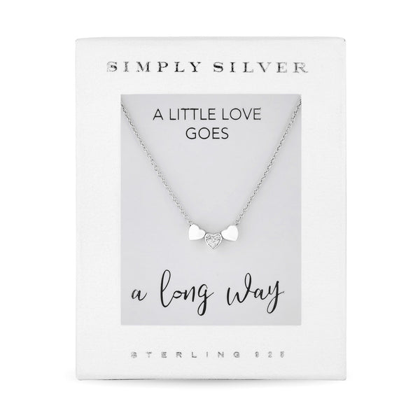 Sterling Silver 925 White Cubic Zirconia Triple Heart Short Pendant Necklace