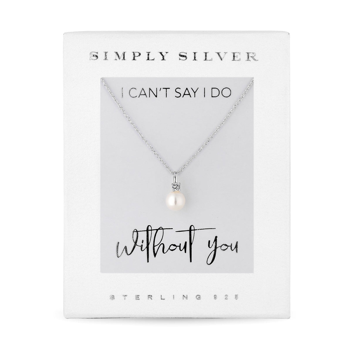Sterling Silver 925 White Cubic Zirconia Short Pearl Pendant Necklace