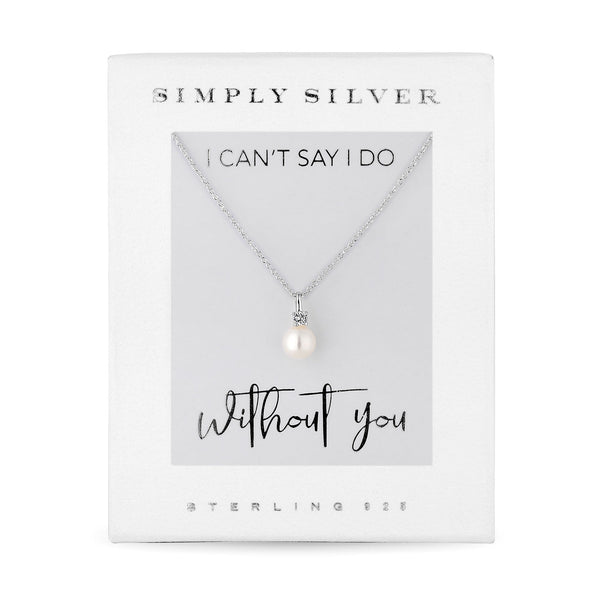 Sterling Silver 925 White Cubic Zirconia Short Pearl Pendant Necklace