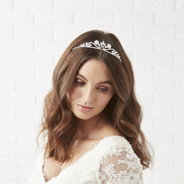 Madeline Pearl Flower Cast Small Tiara