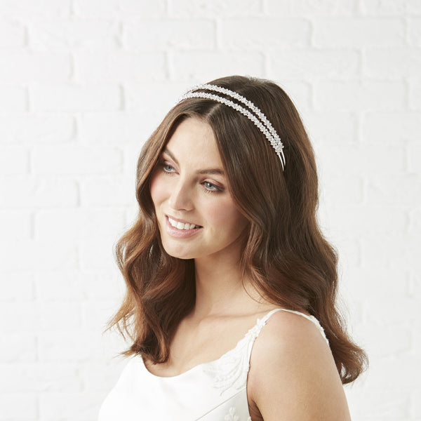 Silver Crystal And Bead Headband - Gift Pouch