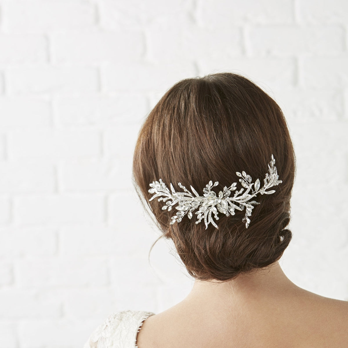 Penelope Occasion Crystal Beaded Sprig Leaf Wreath Comb - Gift Pouch