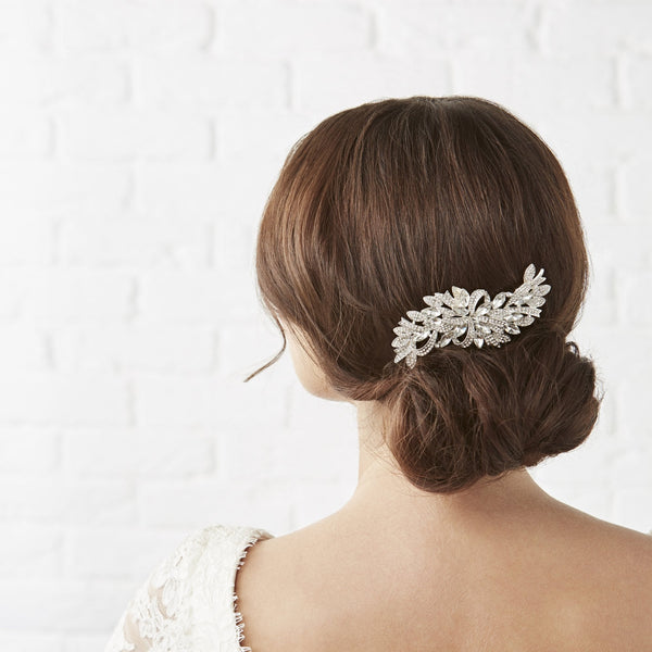 Louisa Silver Navette Crystal Ribbon Swirl Comb