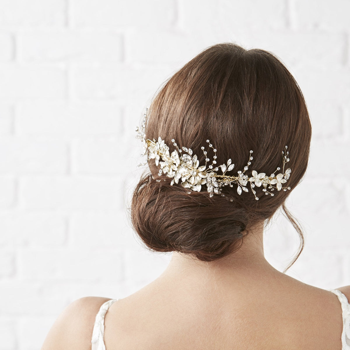 Gold Plated Clear Crystal Flower Hair Slide - Gift Pouch