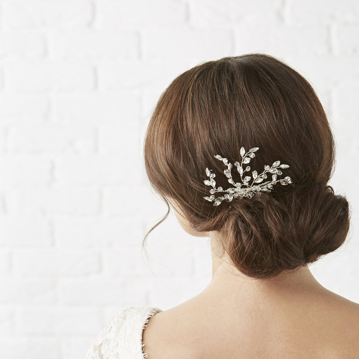 Silver Plated Thea Clear Crystal Bead Spray Hair Comb - Gift Pouch