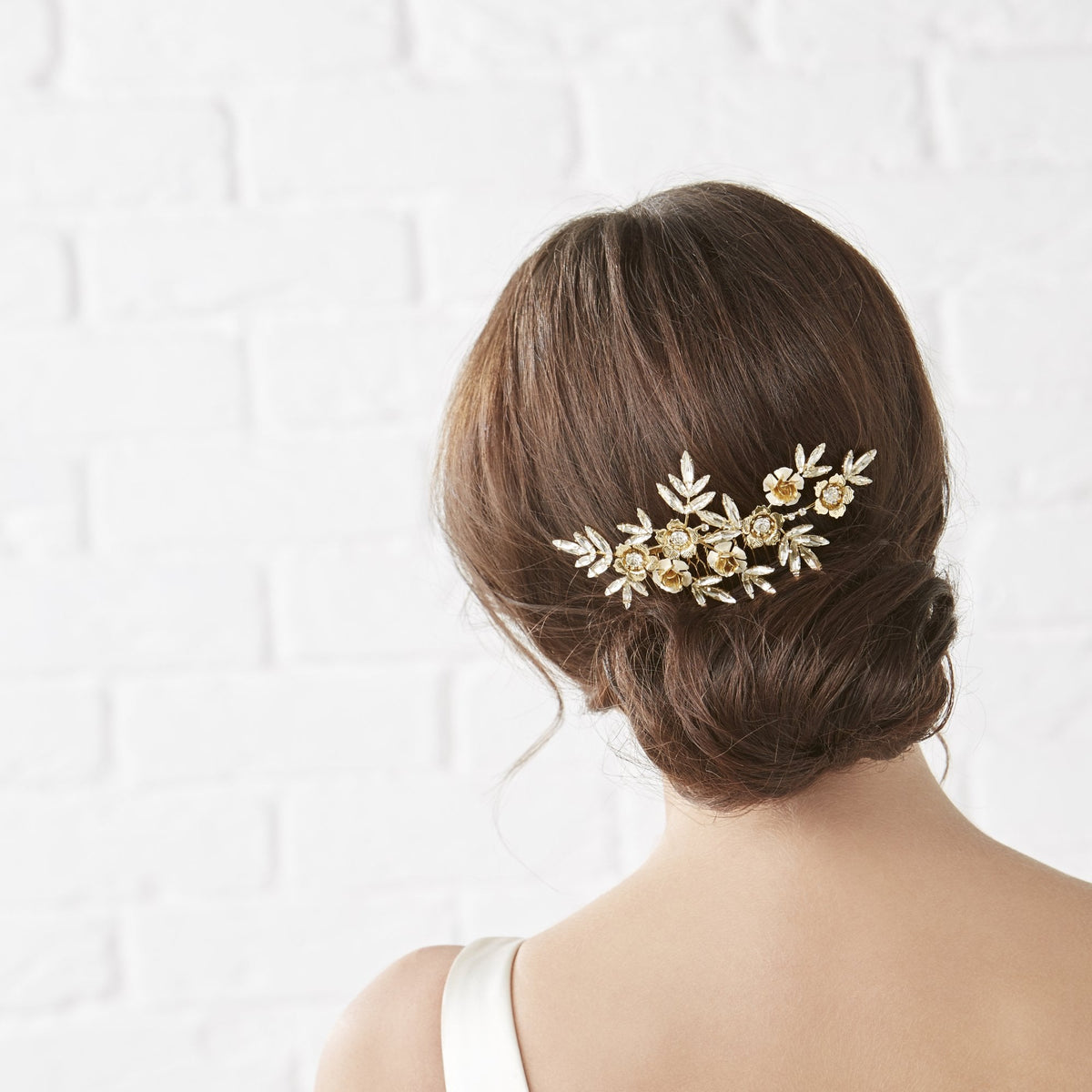 Gold Plated Clear Crystal Navette Hair Comb - Gift Pouch