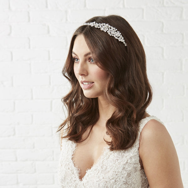 Silver Plated Clear Crystal Alba Cluster Headband Hair