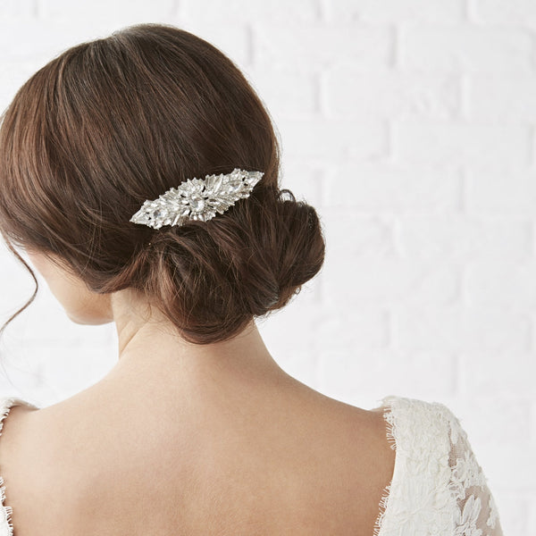 Silver Plated Clear Crystal Jennifer Hair Comb