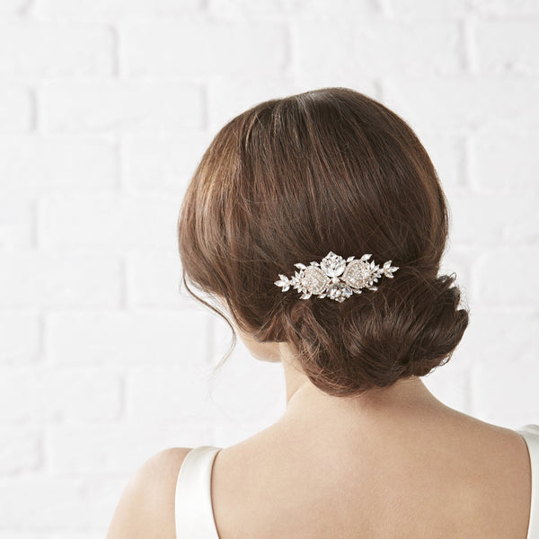 Rose Gold Plated Clear Crystal Navette Hair Comb