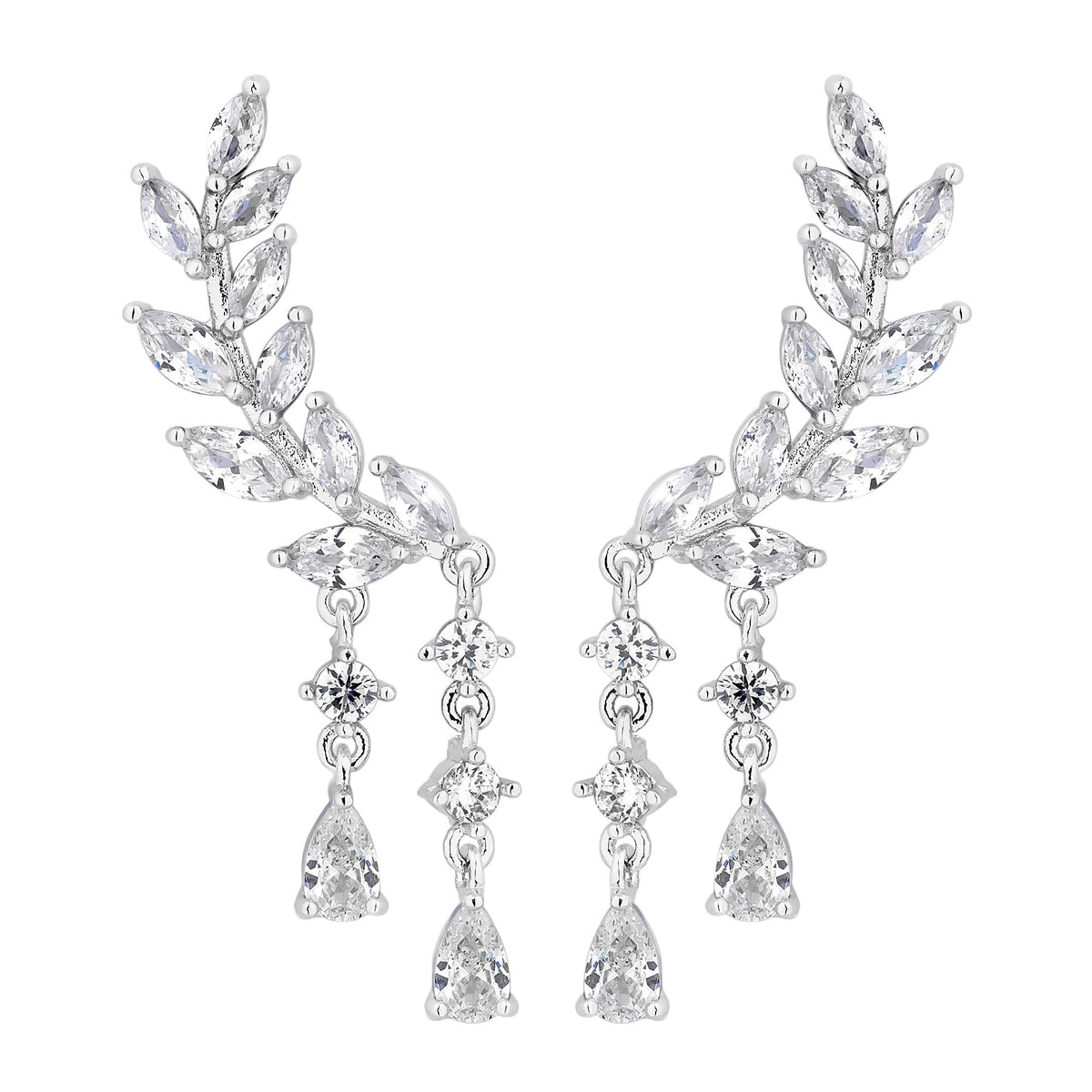 Plated Clear Ear Climber Drop Earrings