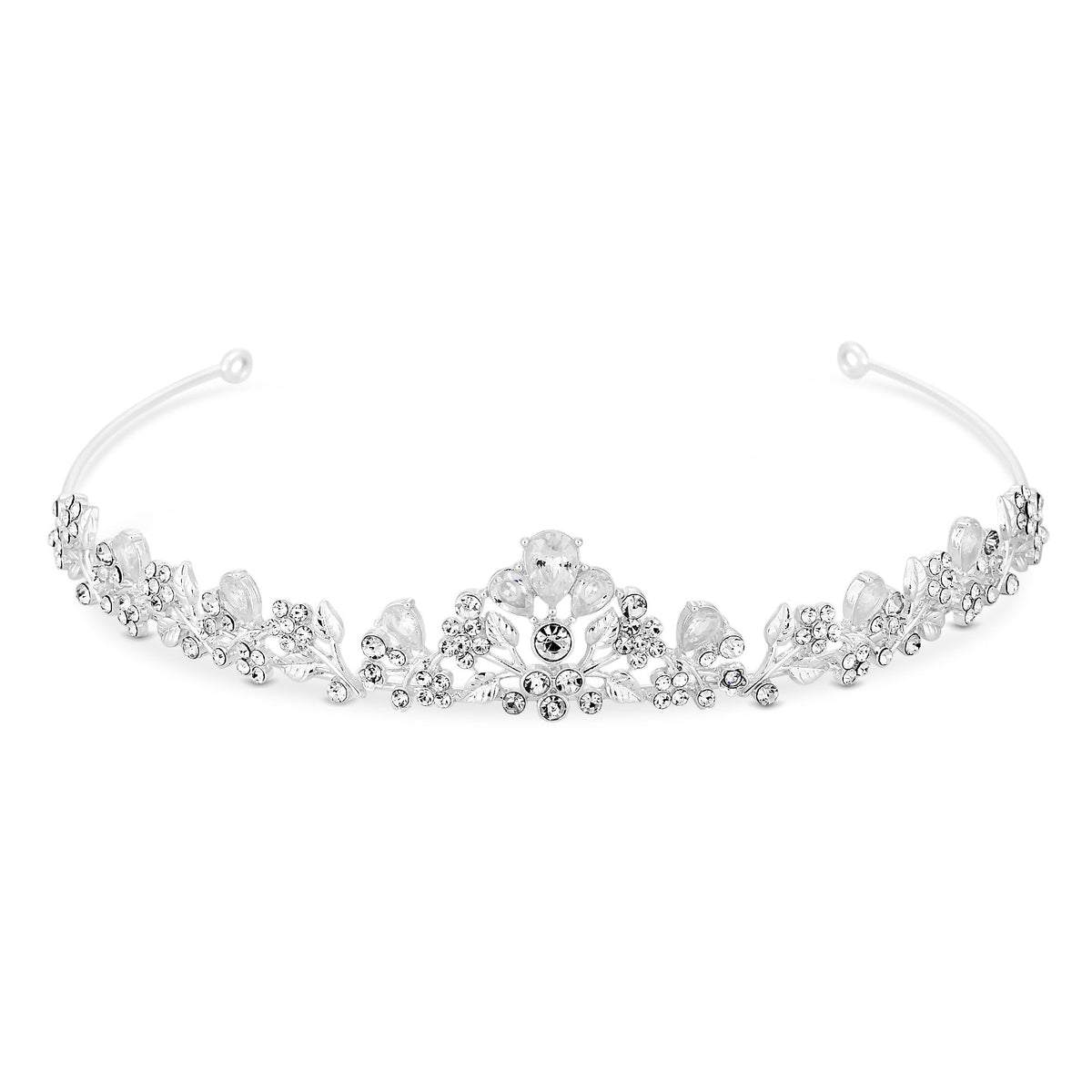 Silver Plated Cubic Zirconia Flower Tiara