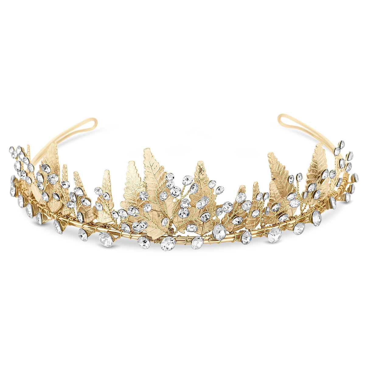 Gold Plated Crystal Florence Leaf And Crystal Tiara - Gift Pouch