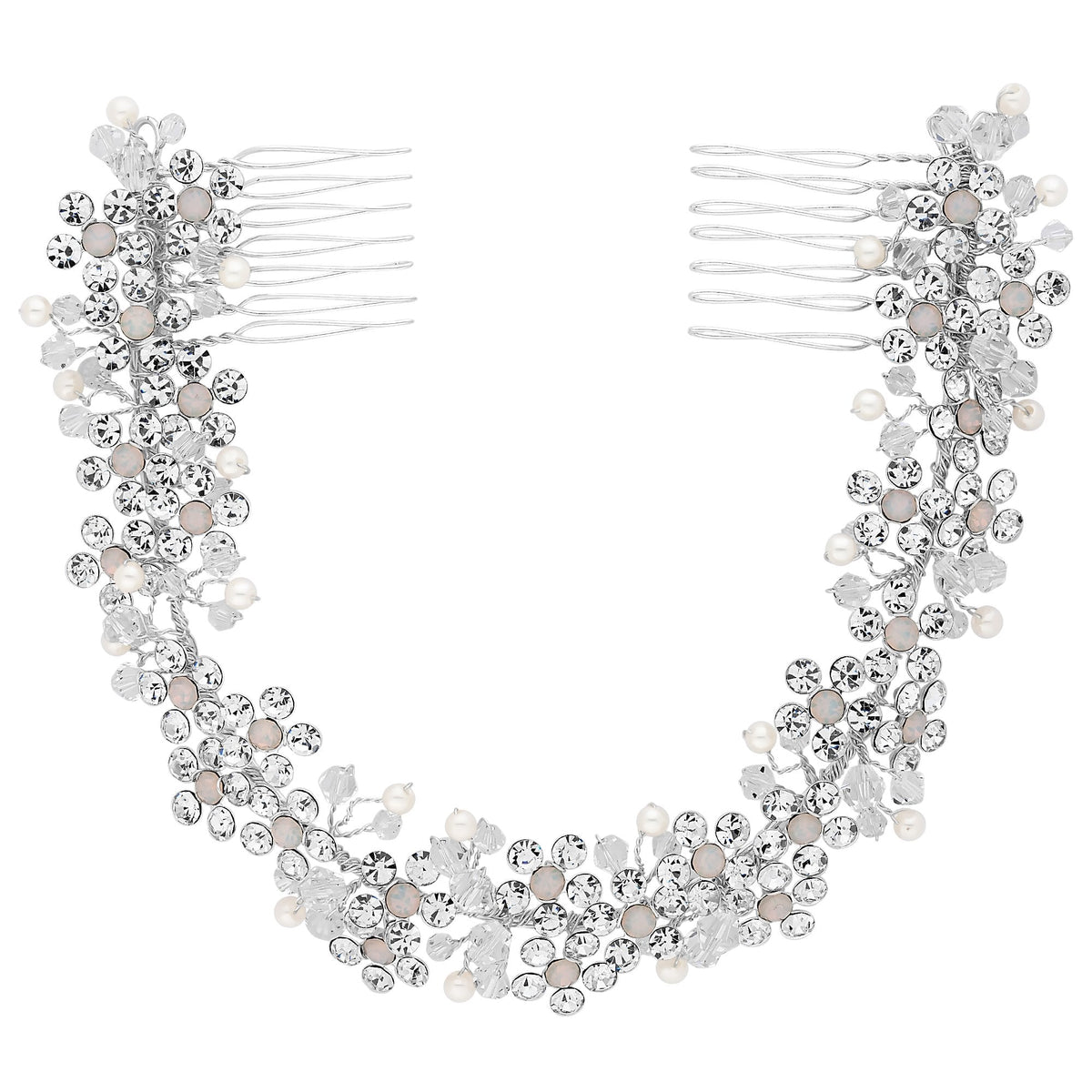 Plated Clear Crystal Amber Glitz Double Hair Comb Gift Pouch