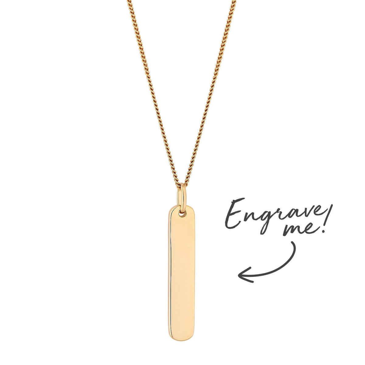 12ct Yellow Gold Plated Sterling 925 Vertical Bar Necklace Personalise Engraving
