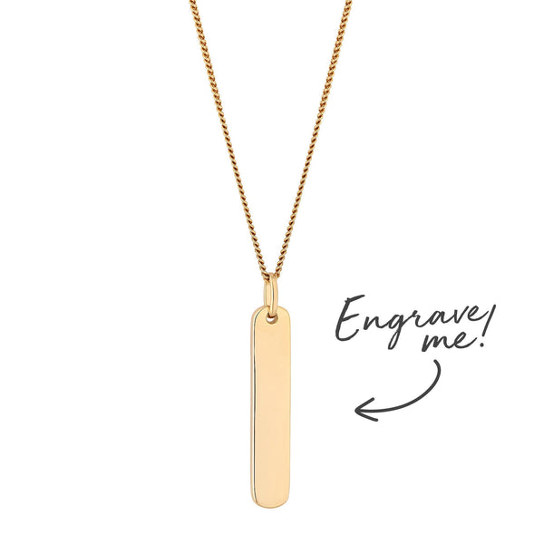 12ct Yellow Gold Plated Sterling Silver 925 Vertical Bar Necklace - Personalise By Engraving