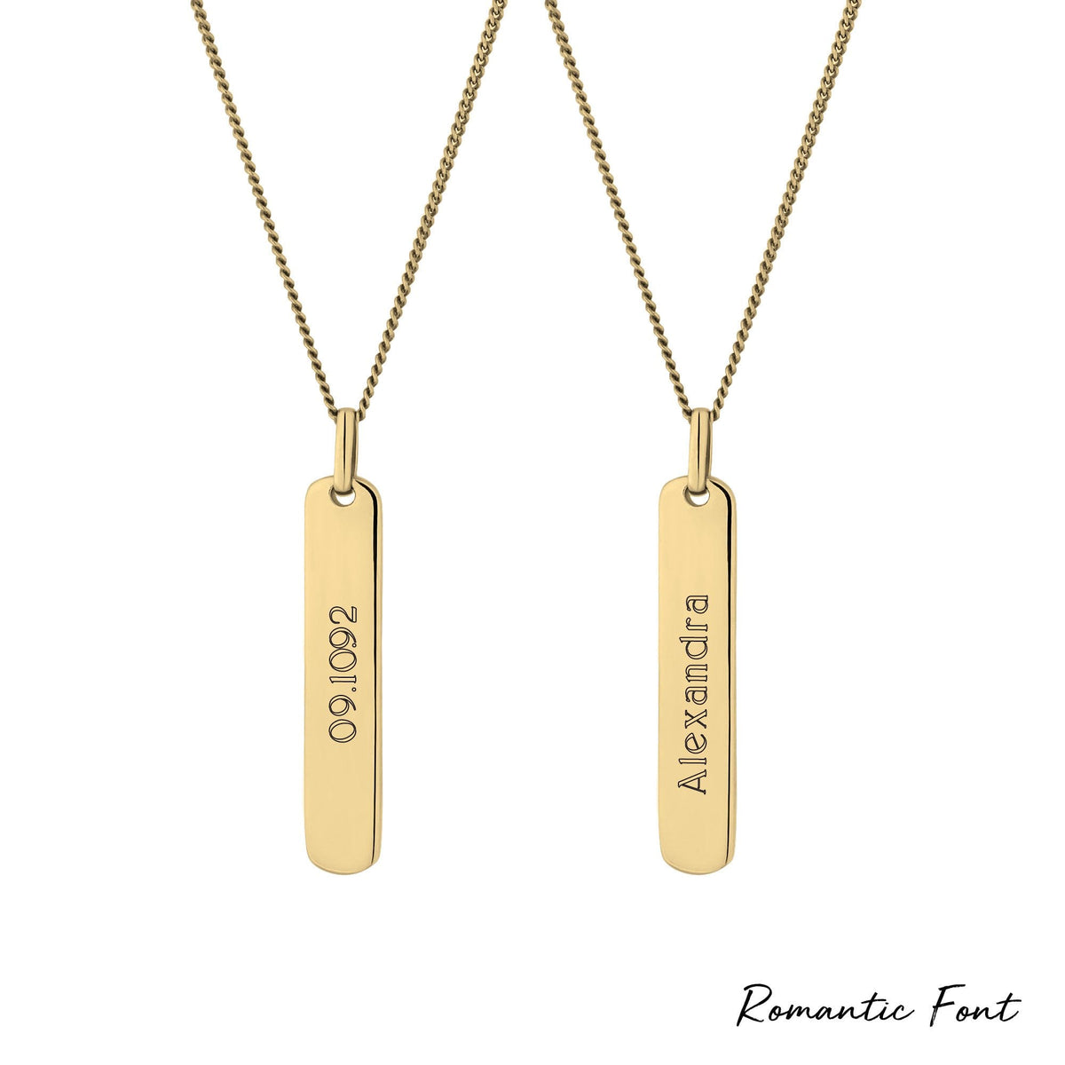12ct Yellow Gold Plated Sterling Silver 925 Vertical Bar Necklace - Personalise By Engraving