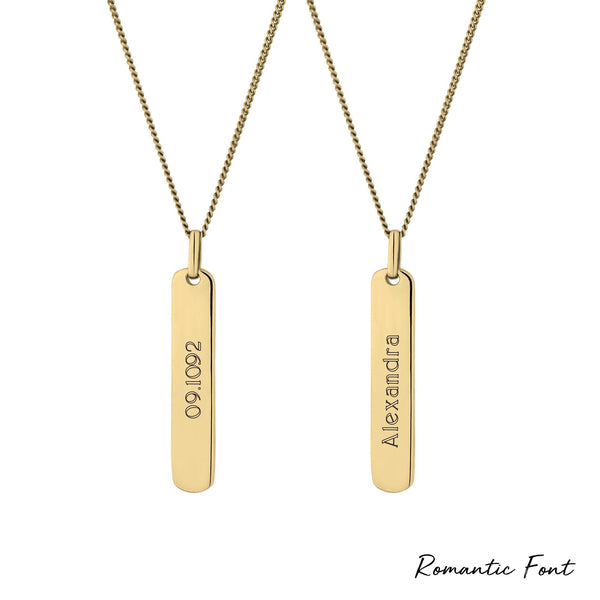 12ct Yellow Gold Plated Sterling Silver 925 Vertical Bar Necklace - Personalise By Engraving