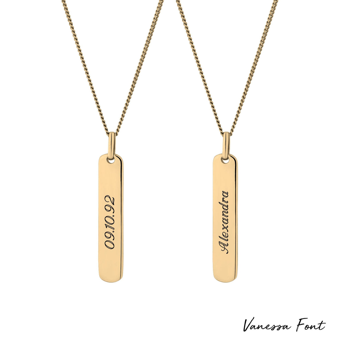 12ct Yellow Gold Plated Sterling Silver 925 Vertical Bar Necklace - Personalise By Engraving