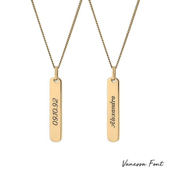 12ct Yellow Gold Plated Sterling Silver 925 Vertical Bar Necklace - Personalise By Engraving