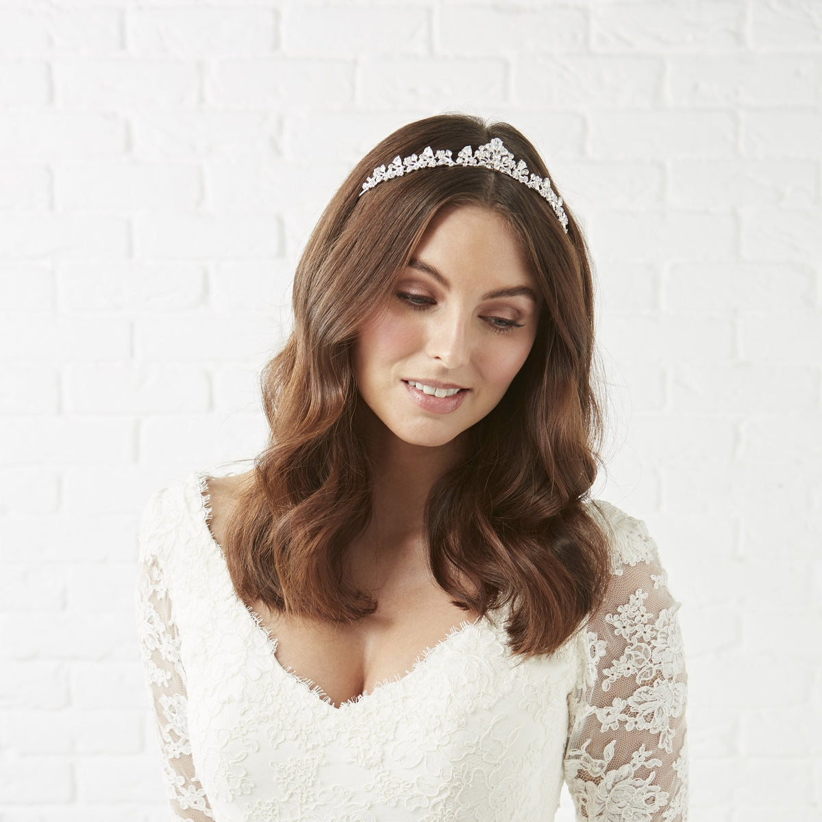 Silver Plated Cubic Zirconia Flower Tiara