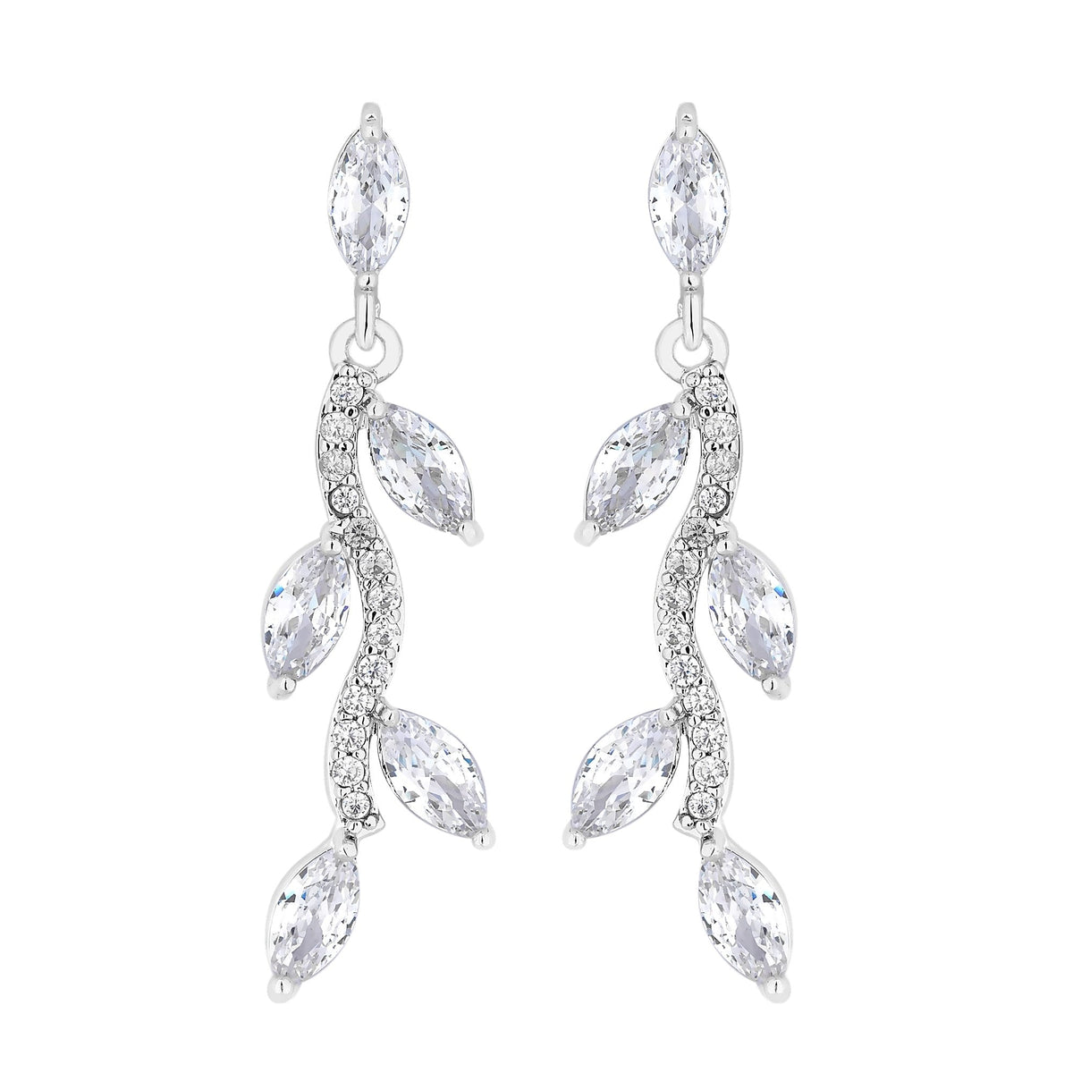 Plated Pave Wave Leaf Drop Earrings